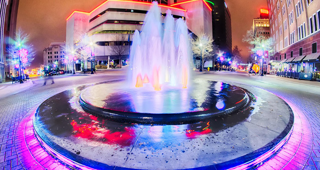 A photo of a water fountain in downtown Tulsa